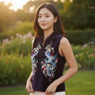 Purple velvet vest embroidered with the phoenix